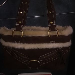 Brown cute purse faux fur trim